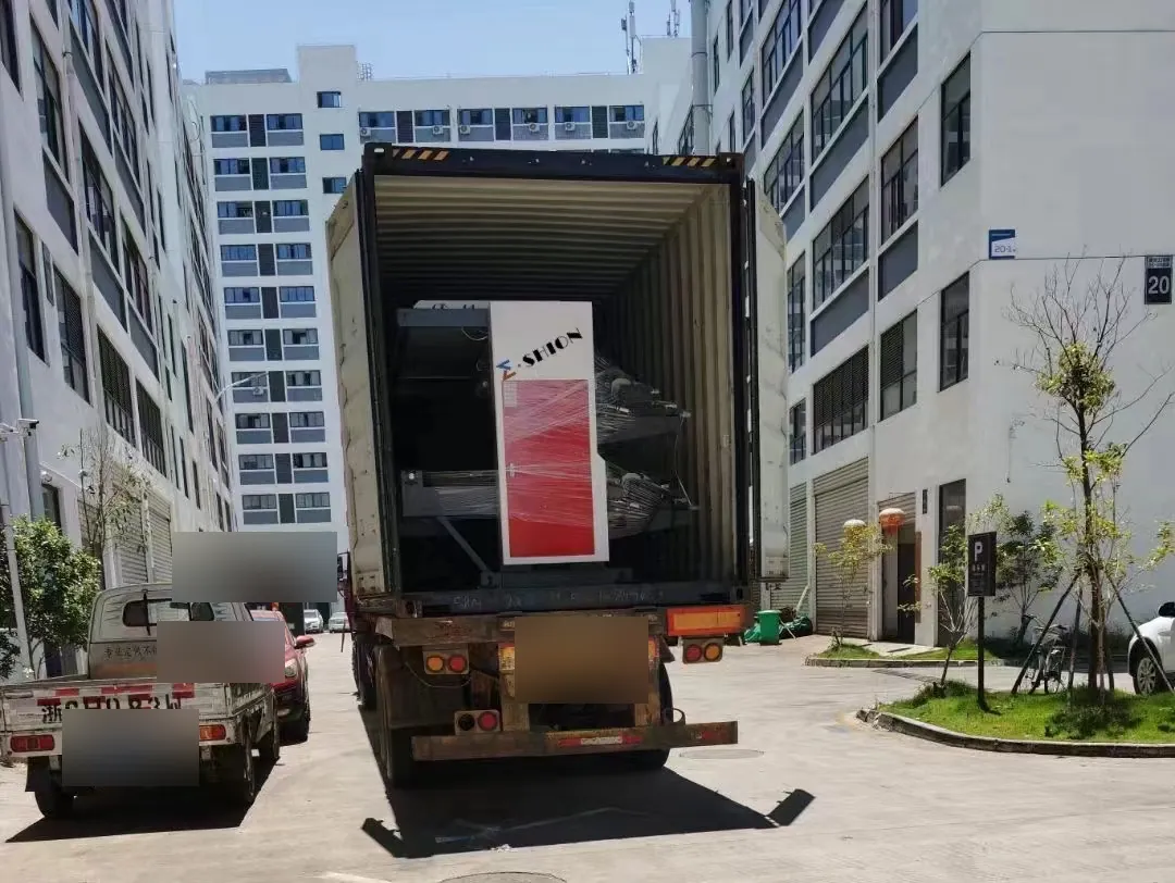 E-SHION machine loading into a shipping container E-SHION machine loading into a shipping container | E-SHION Machinery
